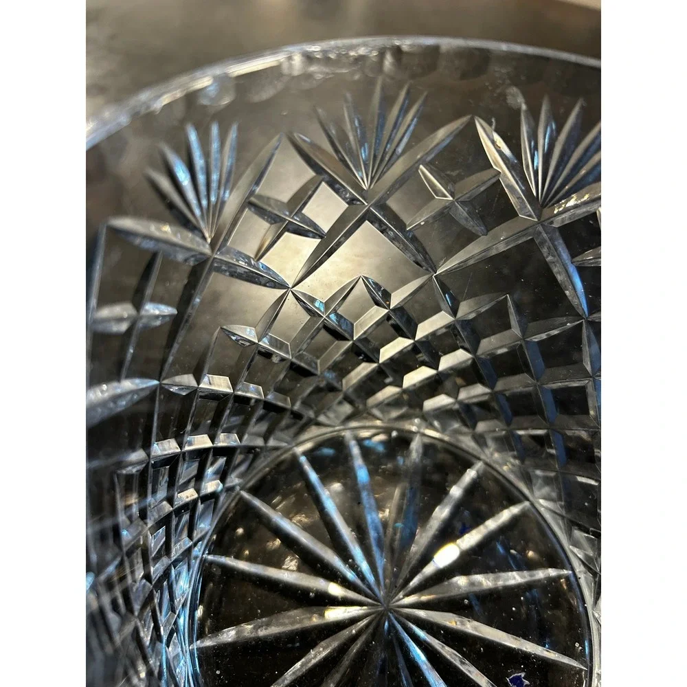 Vintage Style Cut Crystal Biscuit Jar with Lid Diamond Fan Pattern Clear Glass - Picture 5 of 5